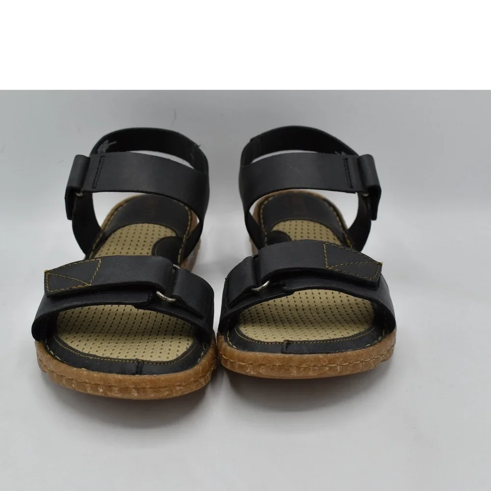 Born Womens Size 10 Tabra Black Full Grain Leather Strappy Flats Sandals Shoes